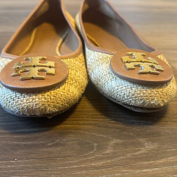 TORY BURCH Reva Ballet Flats Shoes Natural Woven Raffia Straw Beige size 8.5 M - Picture 5 of 9